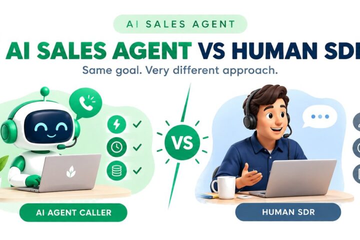 AI sales agent vs human SDR: an AI agent caller and a human SDR at their desks
